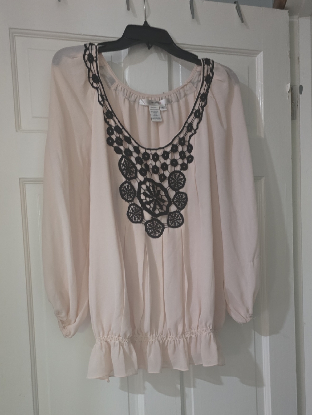 BUNDLE 3/$16. Studio M Cream Blouse with Black Crochet Yoke